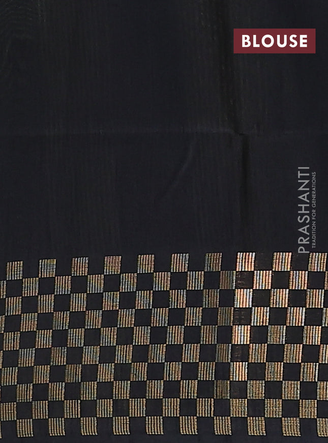 Semi dupion saree fluorescent green and black with plain body and zari woven checked border