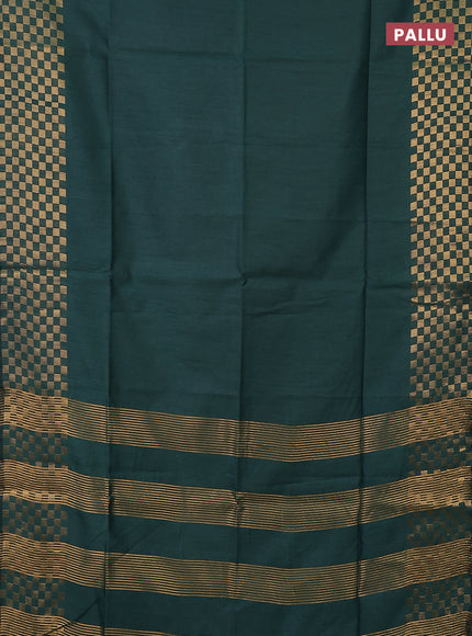 Semi dupion saree bottle green with plain body and zari woven checked border