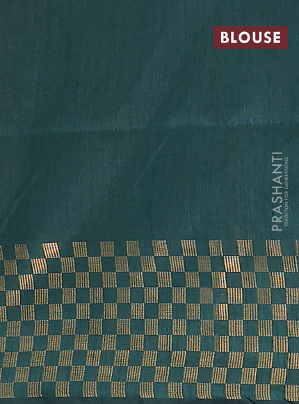 Semi dupion saree bottle green with plain body and zari woven checked border