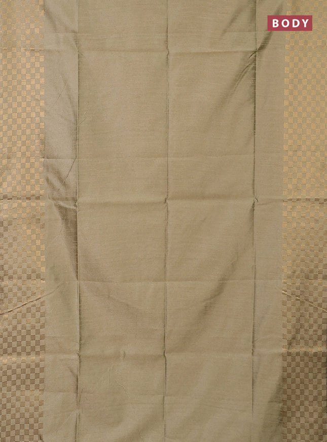 Semi dupion saree elaichi green with plain body and zari woven checked border