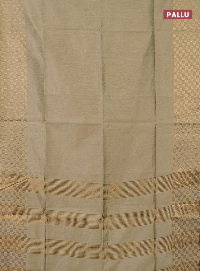 Semi dupion saree elaichi green with plain body and zari woven checked border