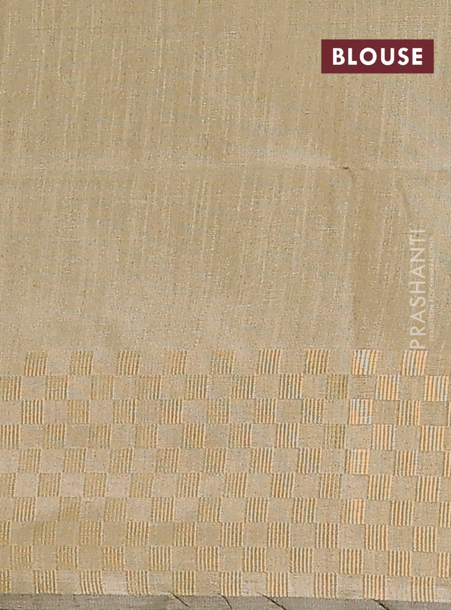 Semi dupion saree elaichi green with plain body and zari woven checked border