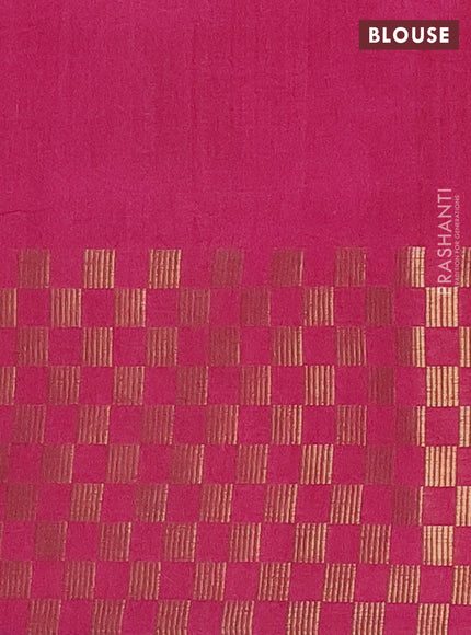 Semi dupion saree mustard yellow and pink with plain body and zari woven checked border