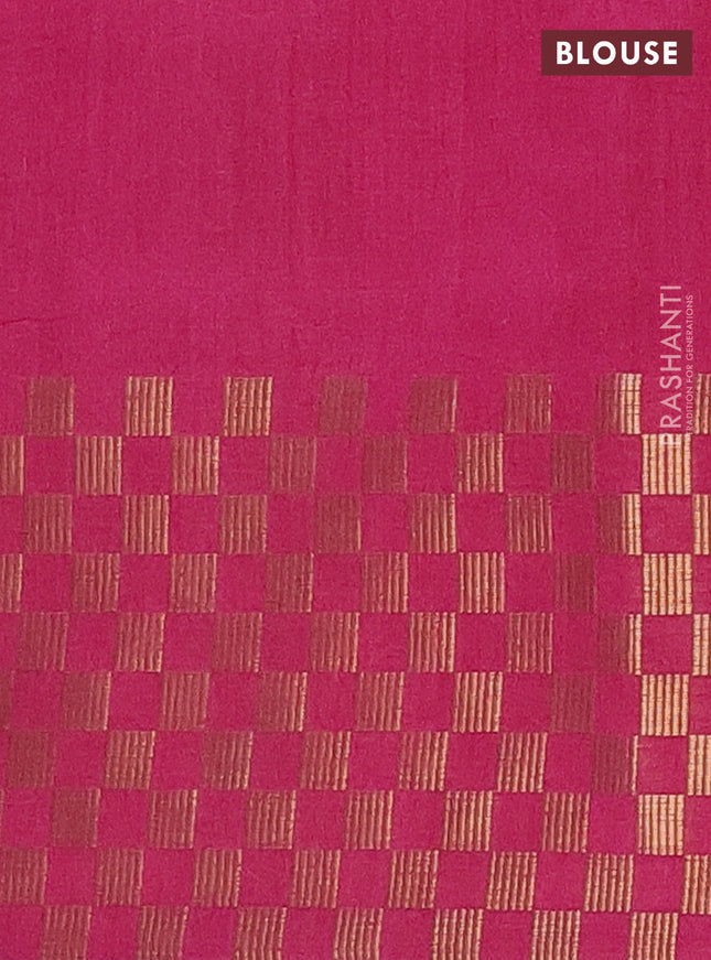 Semi dupion saree mustard yellow and pink with plain body and zari woven checked border