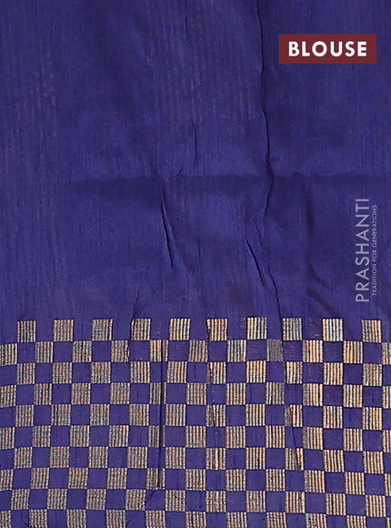 Semi dupion saree teal blue and blue with plain body and zari woven checked border
