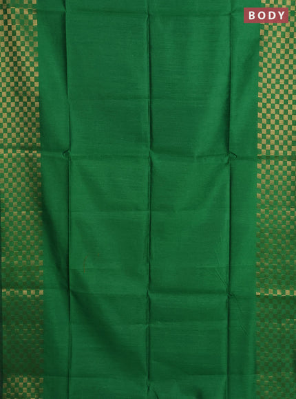 Semi dupion saree green and pink with plain body and zari woven checked border