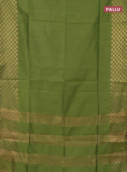 Semi dupion saree sap green with plain body and zari woven checked border