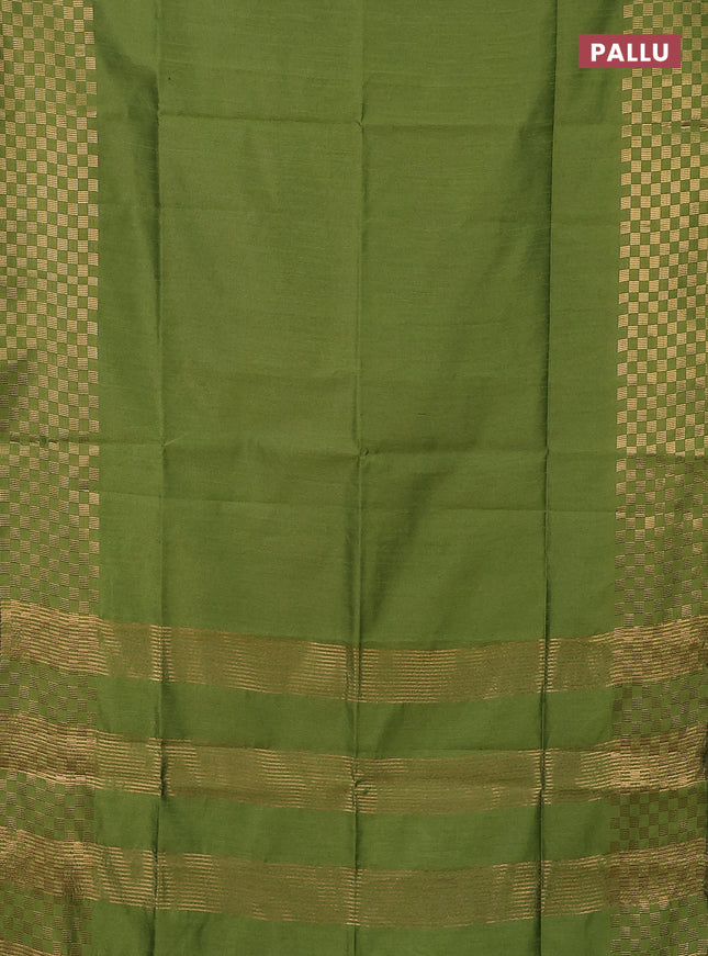 Semi dupion saree sap green with plain body and zari woven checked border