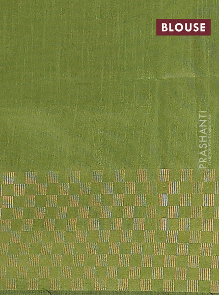 Semi dupion saree sap green with plain body and zari woven checked border