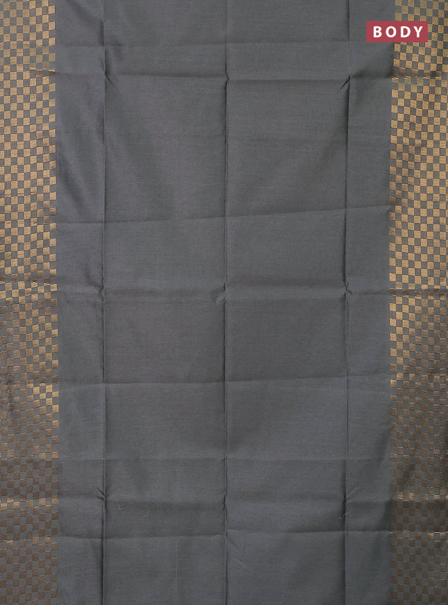 Semi dupion saree grey with plain body and zari woven checked border