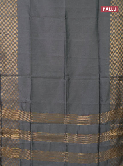 Semi dupion saree grey with plain body and zari woven checked border