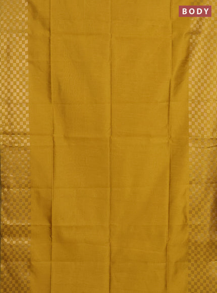 Semi dupion saree mustard yellow with plain body and zari woven checked border