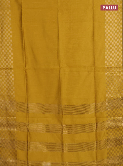 Semi dupion saree mustard yellow with plain body and zari woven checked border