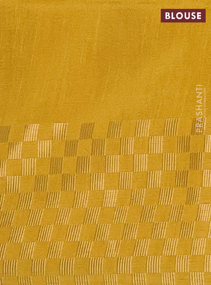 Semi dupion saree mustard yellow with plain body and zari woven checked border