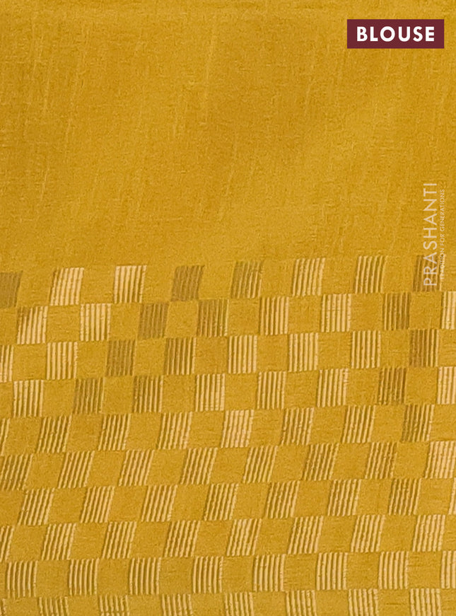 Semi dupion saree mustard yellow with plain body and zari woven checked border