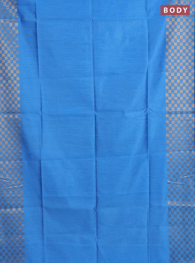 Semi dupion saree light blue and blue with plain body and zari woven checked border