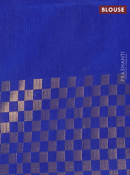 Semi dupion saree light blue and blue with plain body and zari woven checked border