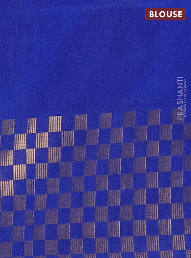 Semi dupion saree light blue and blue with plain body and zari woven checked border
