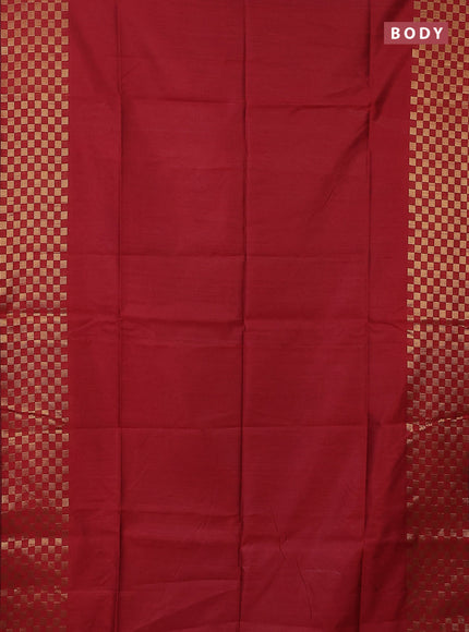 Semi dupion saree kumkum red and navy blue with plain body and zari woven checked border