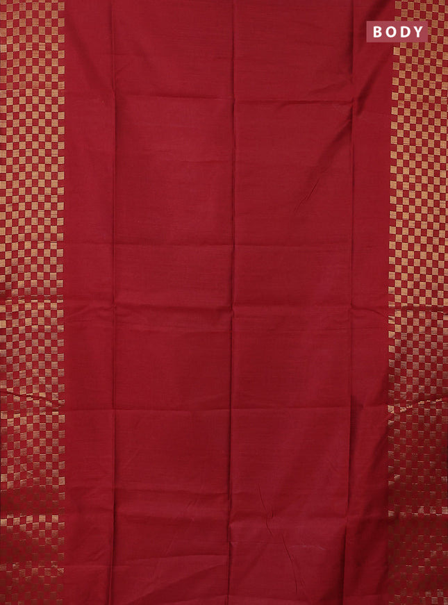 Semi dupion saree kumkum red and navy blue with plain body and zari woven checked border