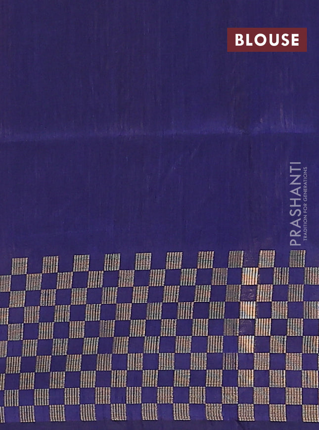 Semi dupion saree kumkum red and navy blue with plain body and zari woven checked border