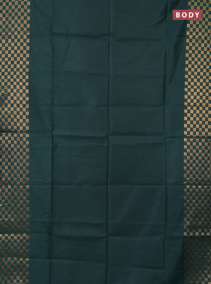 Semi dupion saree bottle green and pink with plain body and zari woven checked border