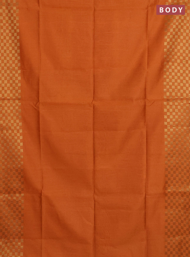 Semi dupion saree orange and purple with plain body and zari woven checked border