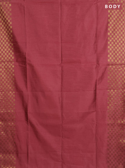 Semi dupion saree peach pink shade with plain body and zari woven checked border
