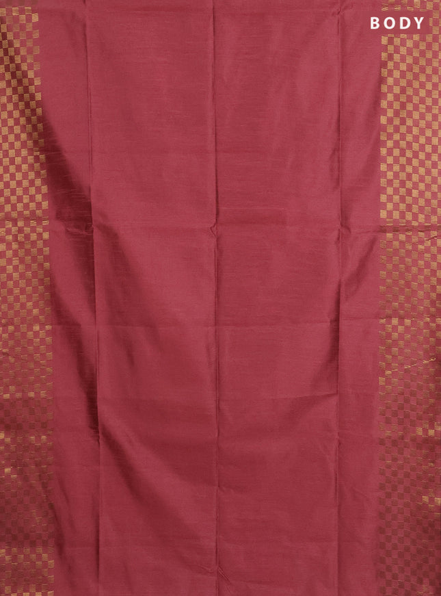 Semi dupion saree peach pink shade with plain body and zari woven checked border