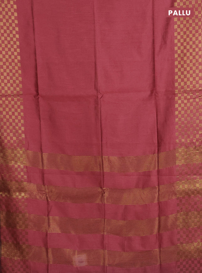 Semi dupion saree peach pink shade with plain body and zari woven checked border