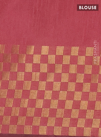 Semi dupion saree peach pink shade with plain body and zari woven checked border