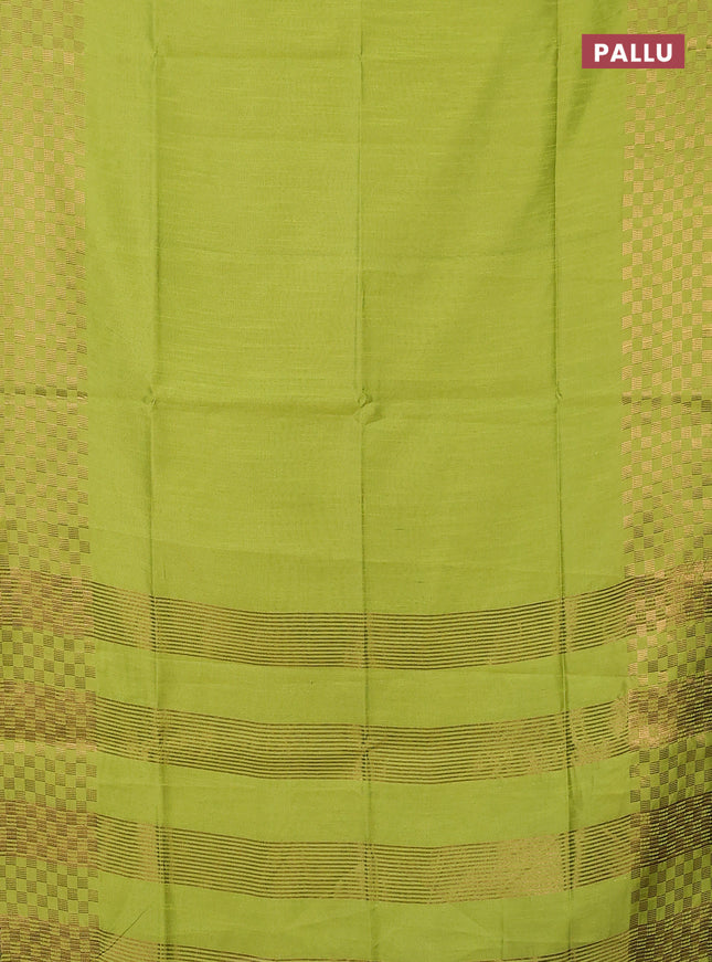 Semi dupion saree fluorescent green with plain body and zari woven checked border