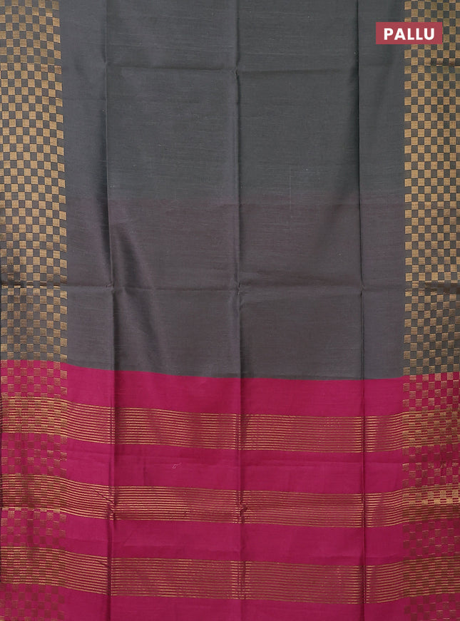 Semi dupion saree grey and pink with plain body and zari woven checked border