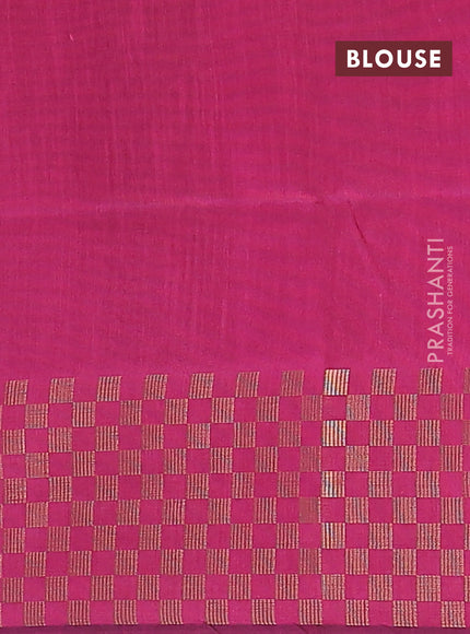 Semi dupion saree grey and pink with plain body and zari woven checked border