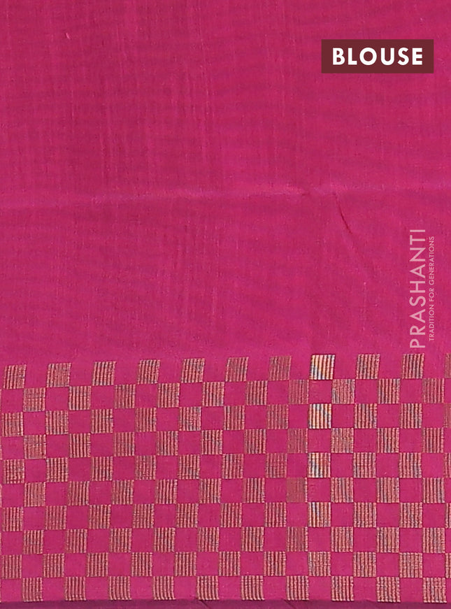 Semi dupion saree grey and pink with plain body and zari woven checked border