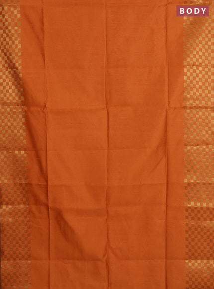 Semi dupion saree orange with plain body and zari woven checked border