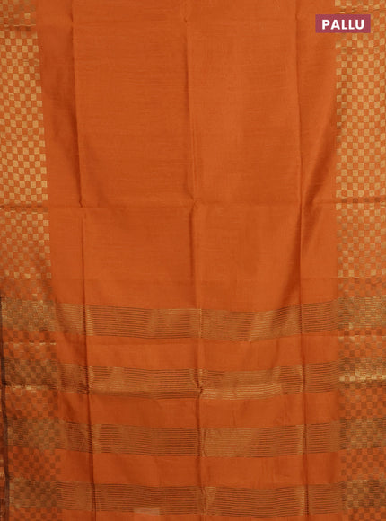 Semi dupion saree orange with plain body and zari woven checked border