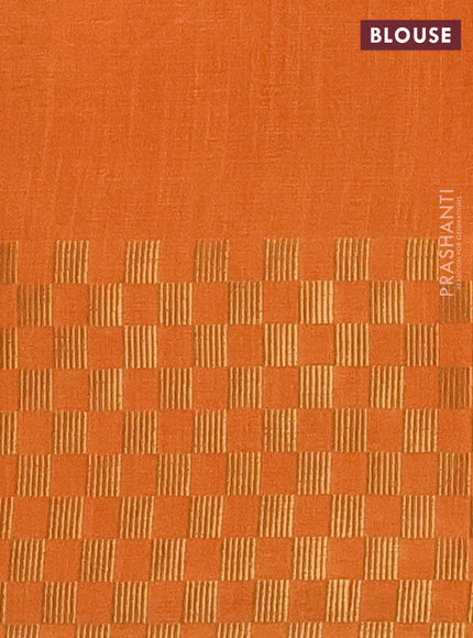 Semi dupion saree orange with plain body and zari woven checked border