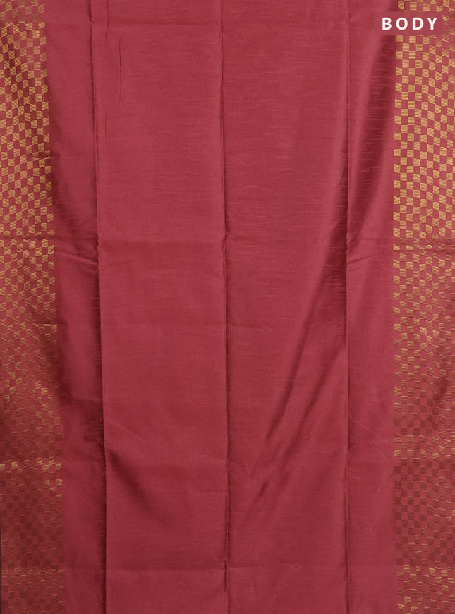 Semi dupion saree peach shade and purple with plain body and zari woven checked border