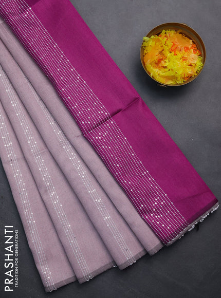 Semi dupion saree pastel pink and purple with allover thread & sequin weaves and sequin work pallu