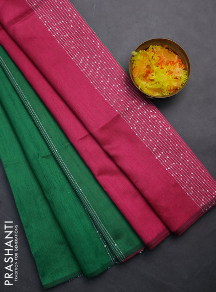 Semi dupion saree green and pink with allover thread & sequin weaves and sequin work pallu