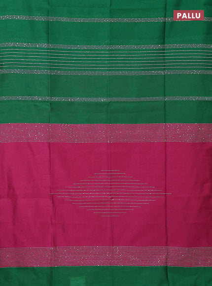 Semi dupion saree green and pink with allover thread & sequin weaves and sequin work pallu