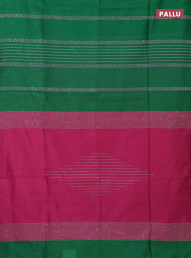 Semi dupion saree green and pink with allover thread & sequin weaves and sequin work pallu