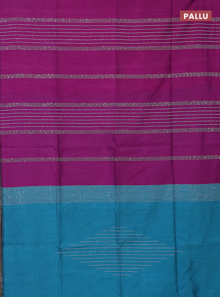Semi dupion saree purple and teal blue with allover thread & sequin weaves and sequin work pallu