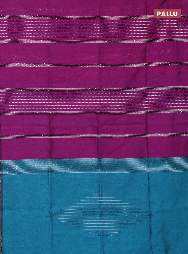 Semi dupion saree purple and teal blue with allover thread & sequin weaves and sequin work pallu