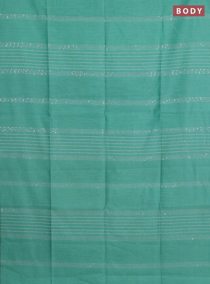 Semi dupion saree teal green and violet with allover thread & sequin weaves and sequin work pallu