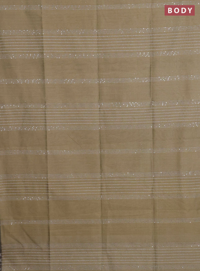 Semi dupion saree sandal and black with allover thread & sequin weaves and sequin work pallu