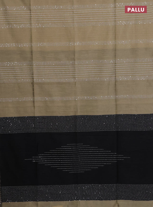 Semi dupion saree sandal and black with allover thread & sequin weaves and sequin work pallu