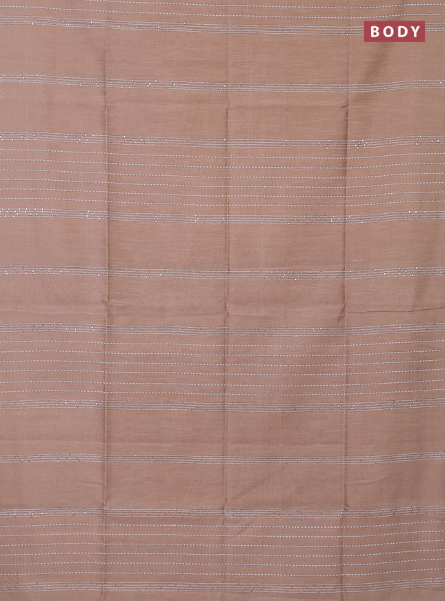 Semi dupion saree peach shade and violet with allover thread & sequin weaves and sequin work pallu