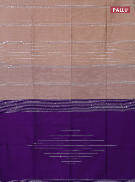 Semi dupion saree peach shade and violet with allover thread & sequin weaves and sequin work pallu